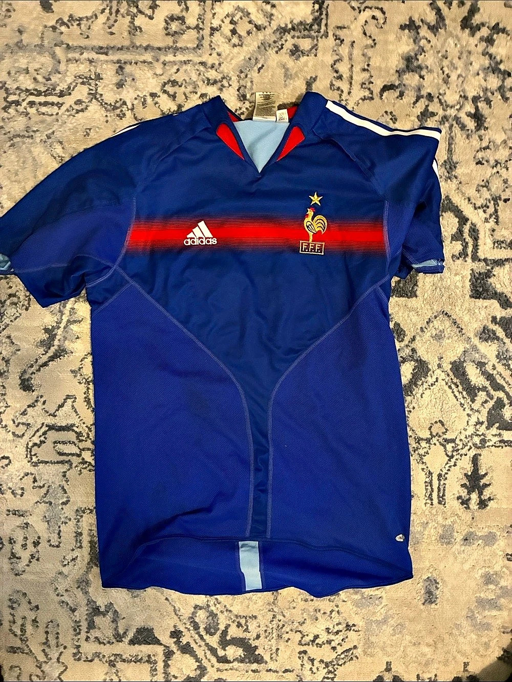 adidas France 2004 Home Jersey Men's Soccer Shirt Blue & Red Medium